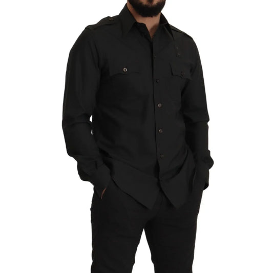 Dolce Gabbana Slim Fit Gold Cotton Shirt Classic Style Long Sleeve &