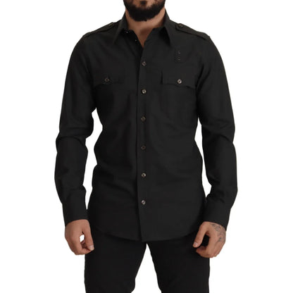 Dolce Gabbana Slim Fit Gold Cotton Shirt Classic Style Long Sleeve &