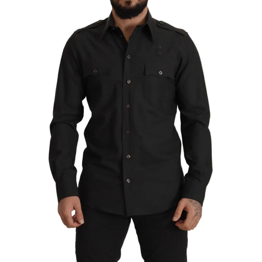 Dolce Gabbana Slim Fit Gold Cotton Shirt Classic Style Long Sleeve &