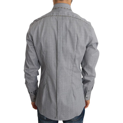 Dolce & Gabbana Slim Fit Gray Check Gold Mens Shirt Authentic