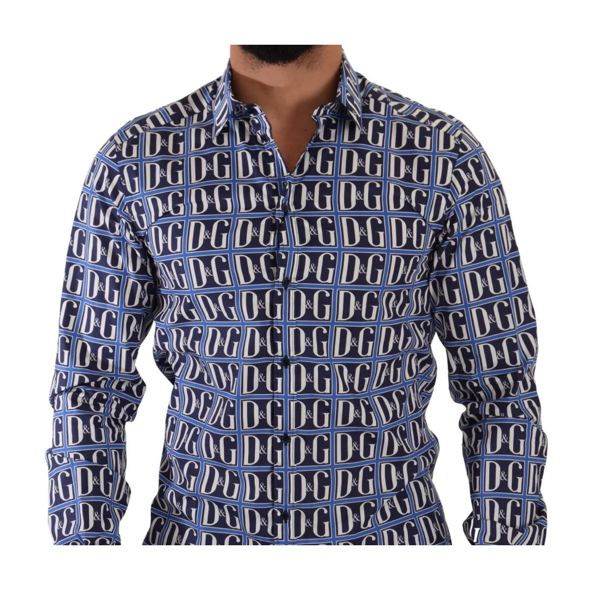 Dolce & Gabbana Slim Fit Shirt with Blue Logo Mania