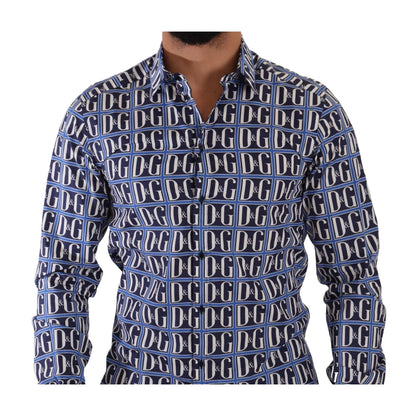 Dolce & Gabbana Slim Fit Shirt with Blue Logo Mania