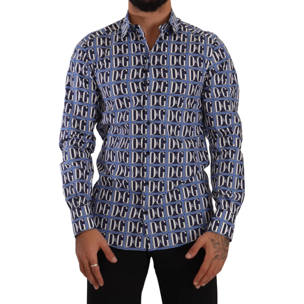 Dolce & Gabbana Slim Fit Shirt with Blue Logo Mania