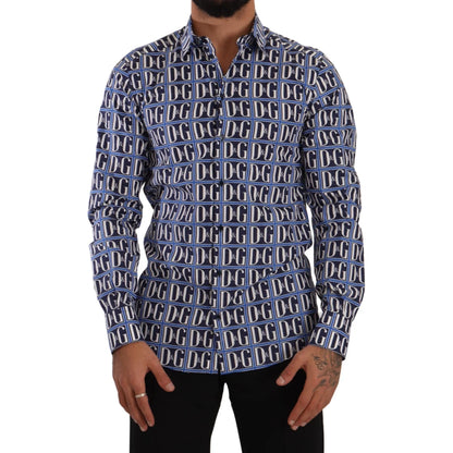 Dolce & Gabbana Slim Fit Shirt with Blue Logo Mania