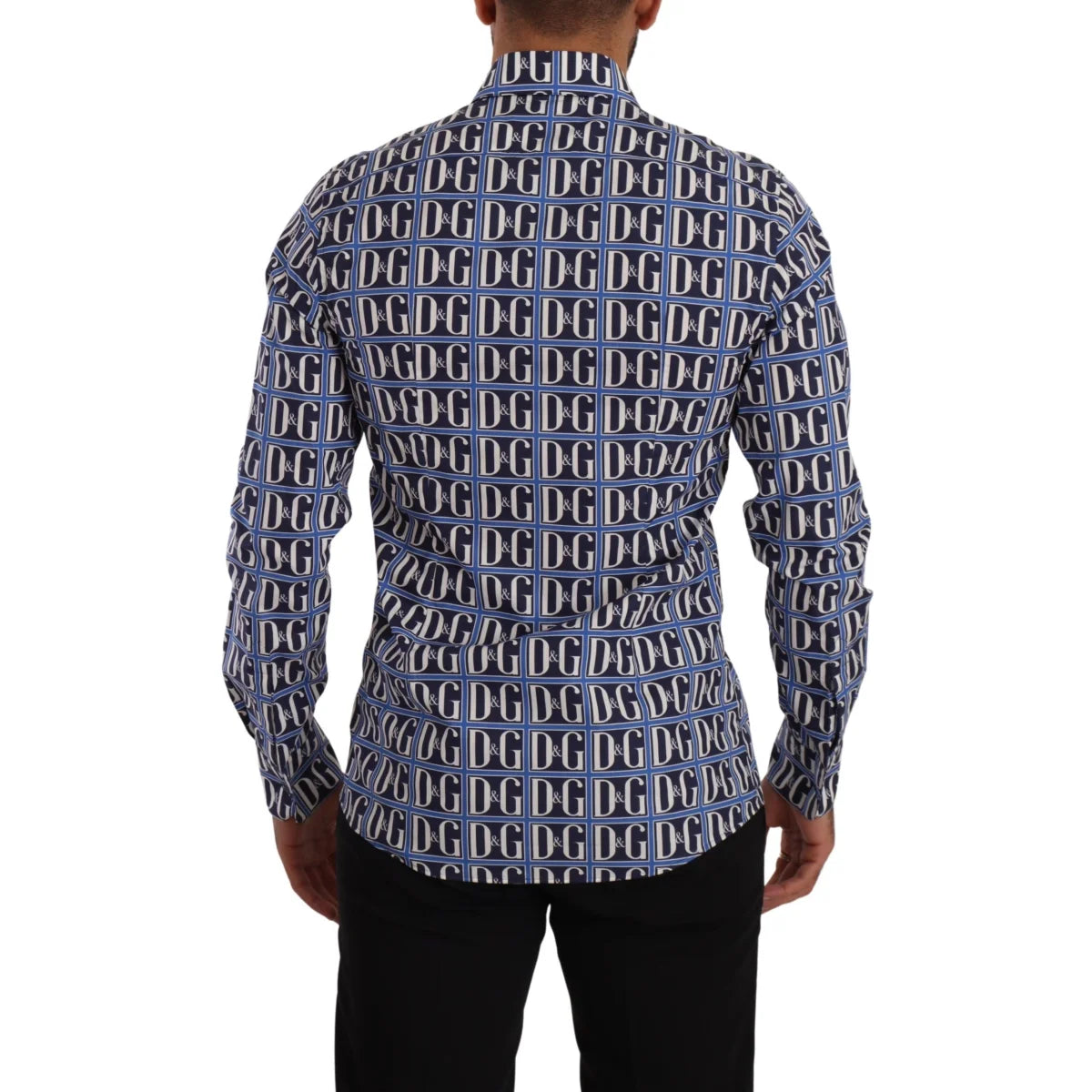 Dolce & Gabbana Slim Fit Shirt with Blue Logo Mania