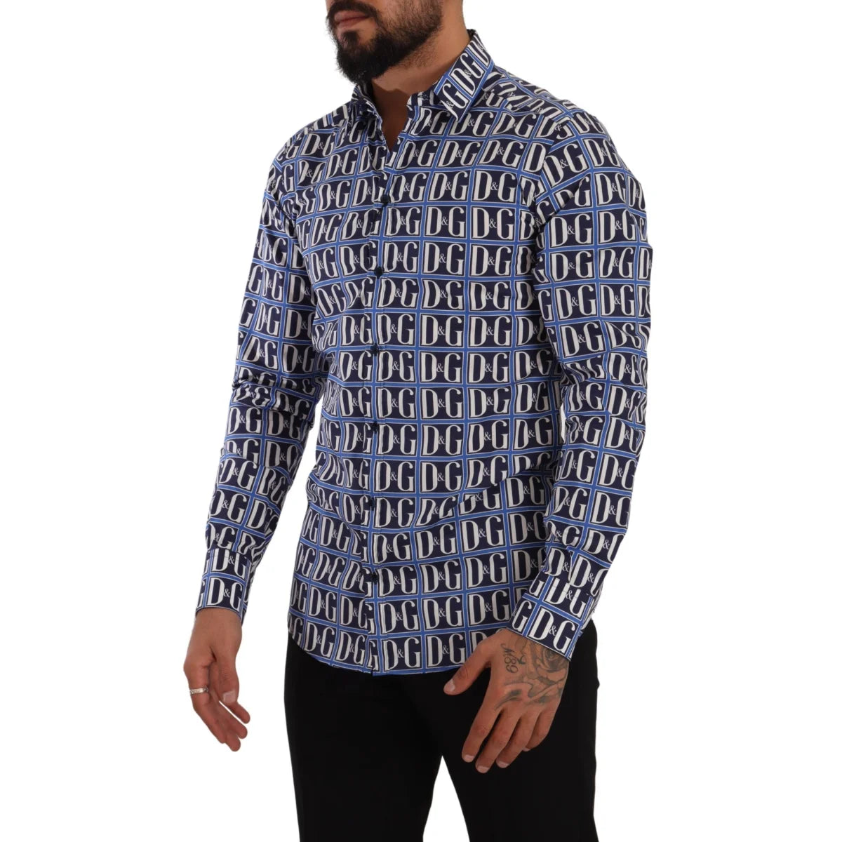 Dolce & Gabbana Slim Fit Shirt with Blue Logo Mania