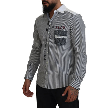 Dolce & Gabbana Slim Fit White Striped Gray Shirt