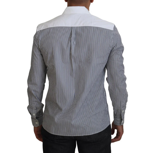 Dolce & Gabbana Slim Fit White Striped Gray Shirt