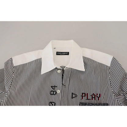 Dolce & Gabbana Slim Fit White Striped Gray Shirt