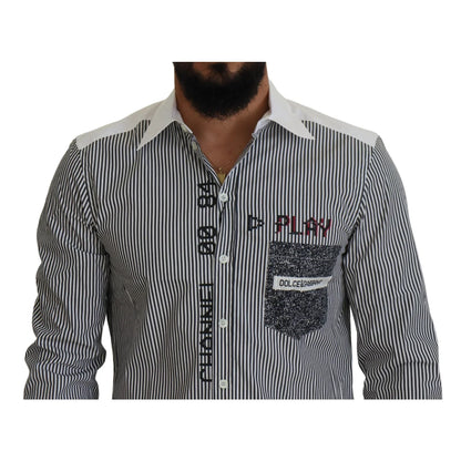 Dolce & Gabbana Slim Fit White Striped Gray Shirt