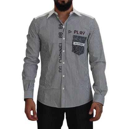 Dolce & Gabbana Slim Fit White Striped Gray Shirt