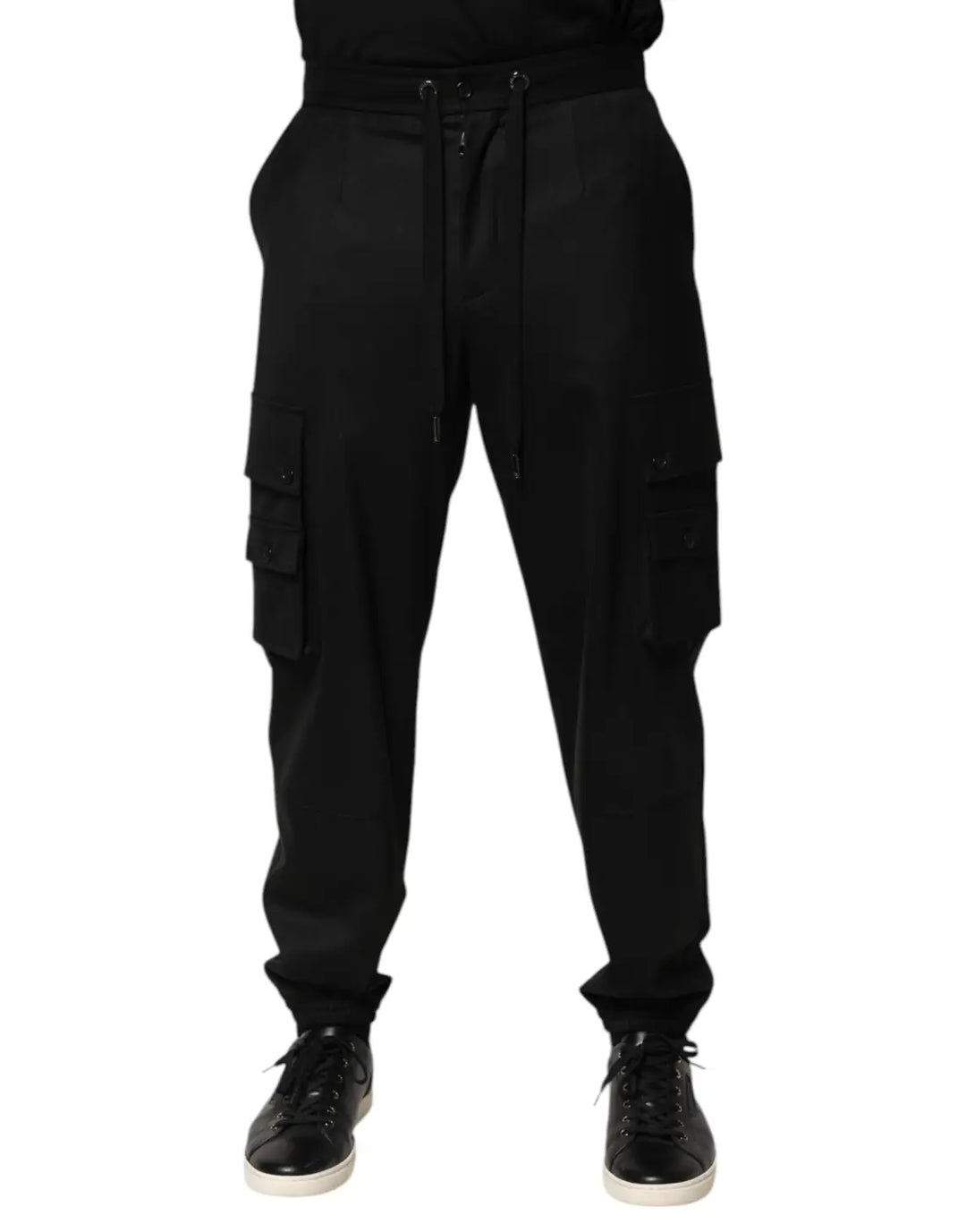 Dolce &amp; Gabbana Solid Black Cargo Jogger Men Sweatpants Pants