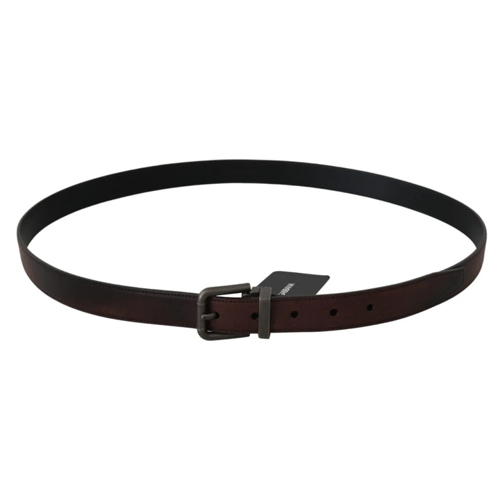 Dolce & Gabbana Solid Brown Leather Gray Buckle Belt