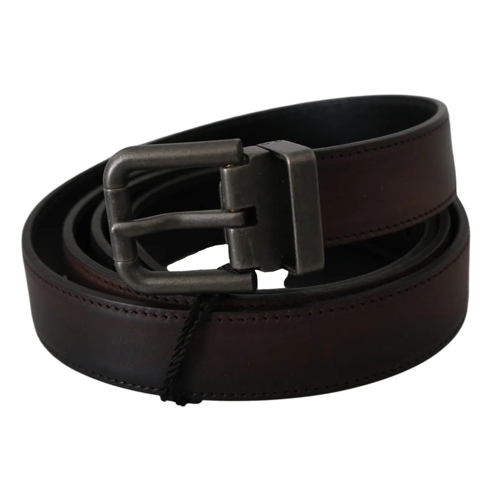 Dolce & Gabbana Solid Brown Leather Gray Buckle Belt