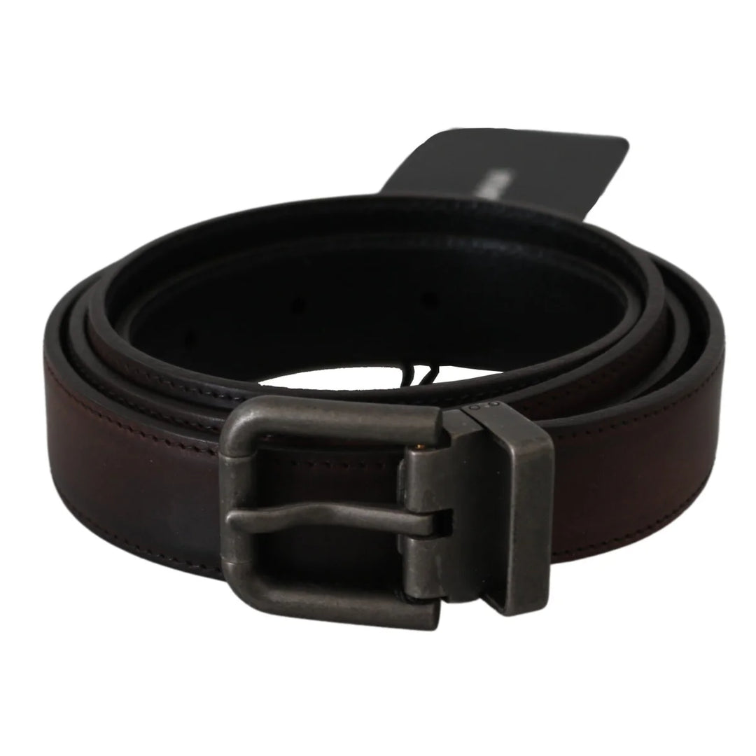 Dolce & Gabbana Solid Brown Leather Gray Buckle Belt