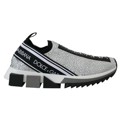 Dolce Gabbana Sorrento Sneakers Silver Rhinestones Ridged Rubber Sole &