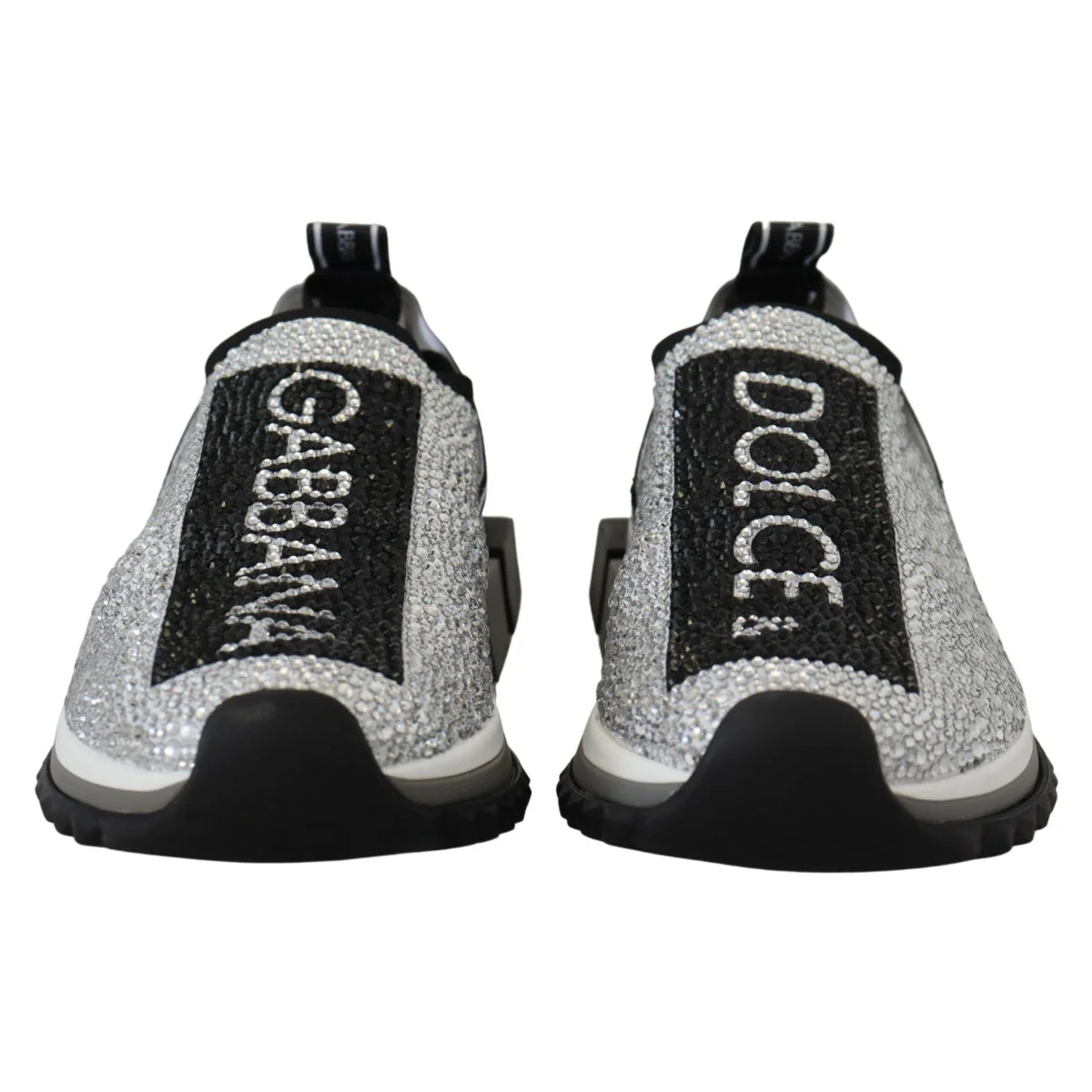 Dolce Gabbana Sorrento Sneakers Silver Rhinestones Ridged Rubber Sole &