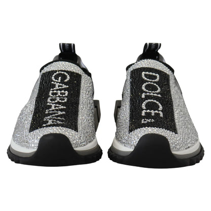 Dolce Gabbana Sorrento Sneakers Silver Rhinestones Ridged Rubber Sole &