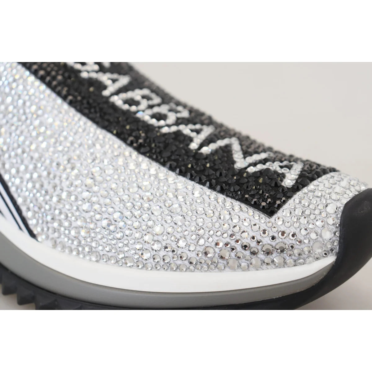 Dolce Gabbana Sorrento Sneakers Silver Rhinestones Ridged Rubber Sole &
