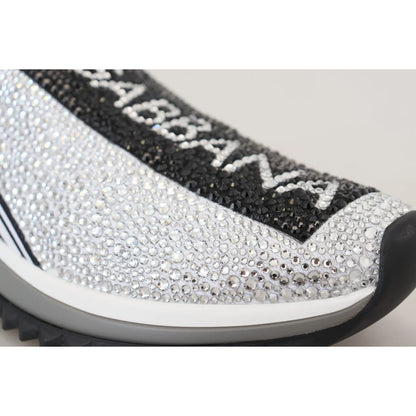 Dolce Gabbana Sorrento Sneakers Silver Rhinestones Ridged Rubber Sole &