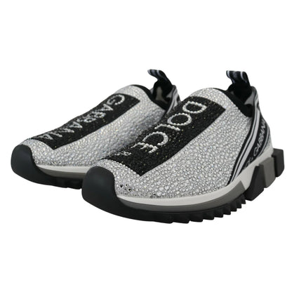 Dolce Gabbana Sorrento Sneakers Silver Rhinestones Ridged Rubber Sole &