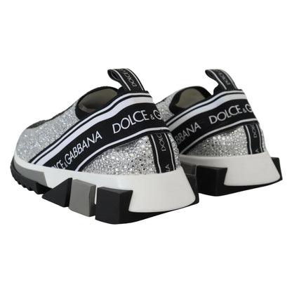 Dolce Gabbana Sorrento Sneakers Silver Rhinestones Ridged Rubber Sole &