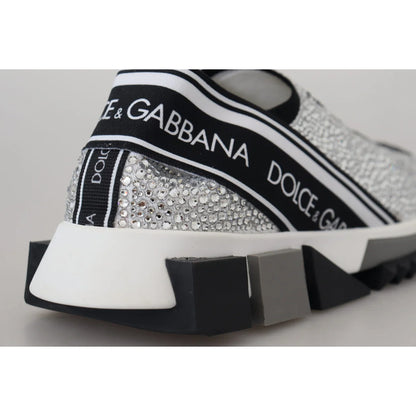 Dolce Gabbana Sorrento Sneakers Silver Rhinestones Ridged Rubber Sole &