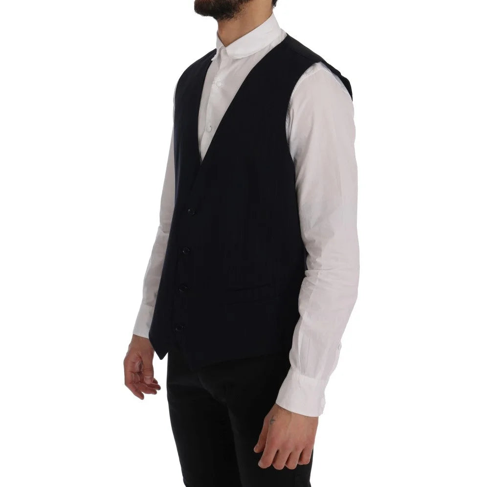 Dolce and Gabbana Staff Blue Wool Waistcoat Vest Authentic Luxury &