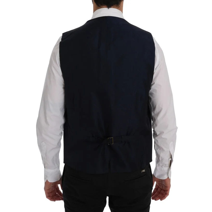 Dolce and Gabbana Staff Blue Wool Waistcoat Vest Authentic Luxury &