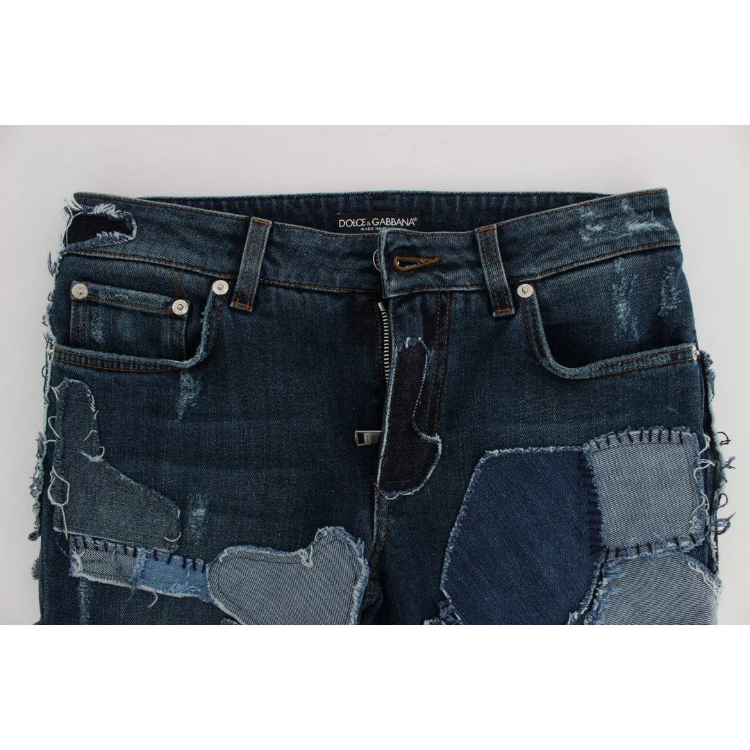 Dolce & Gabbana Stretch Blue Patchwork Jeans Shorts