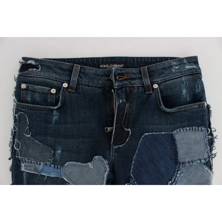 Dolce & Gabbana Stretch Blue Patchwork Jeans Shorts