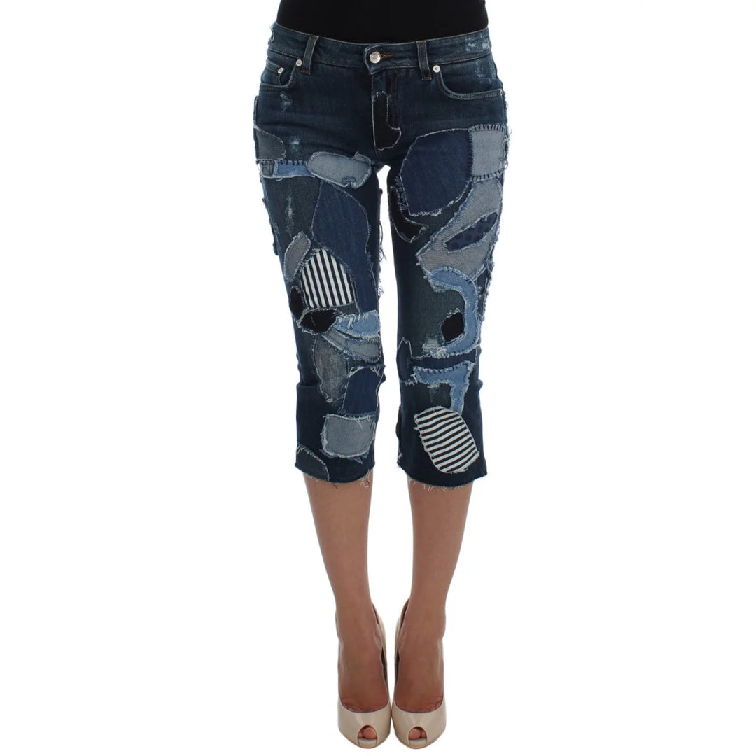 Dolce & Gabbana Stretch Blue Patchwork Jeans Shorts