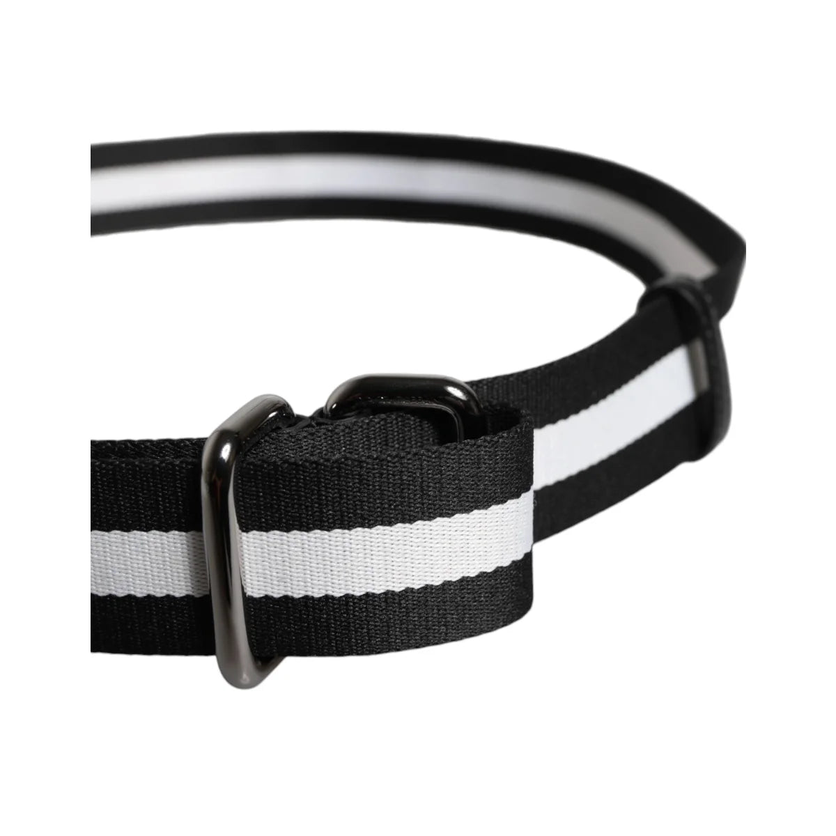 Dolce Gabbana Striped Nylon Belt with Logo and Leather Details &
