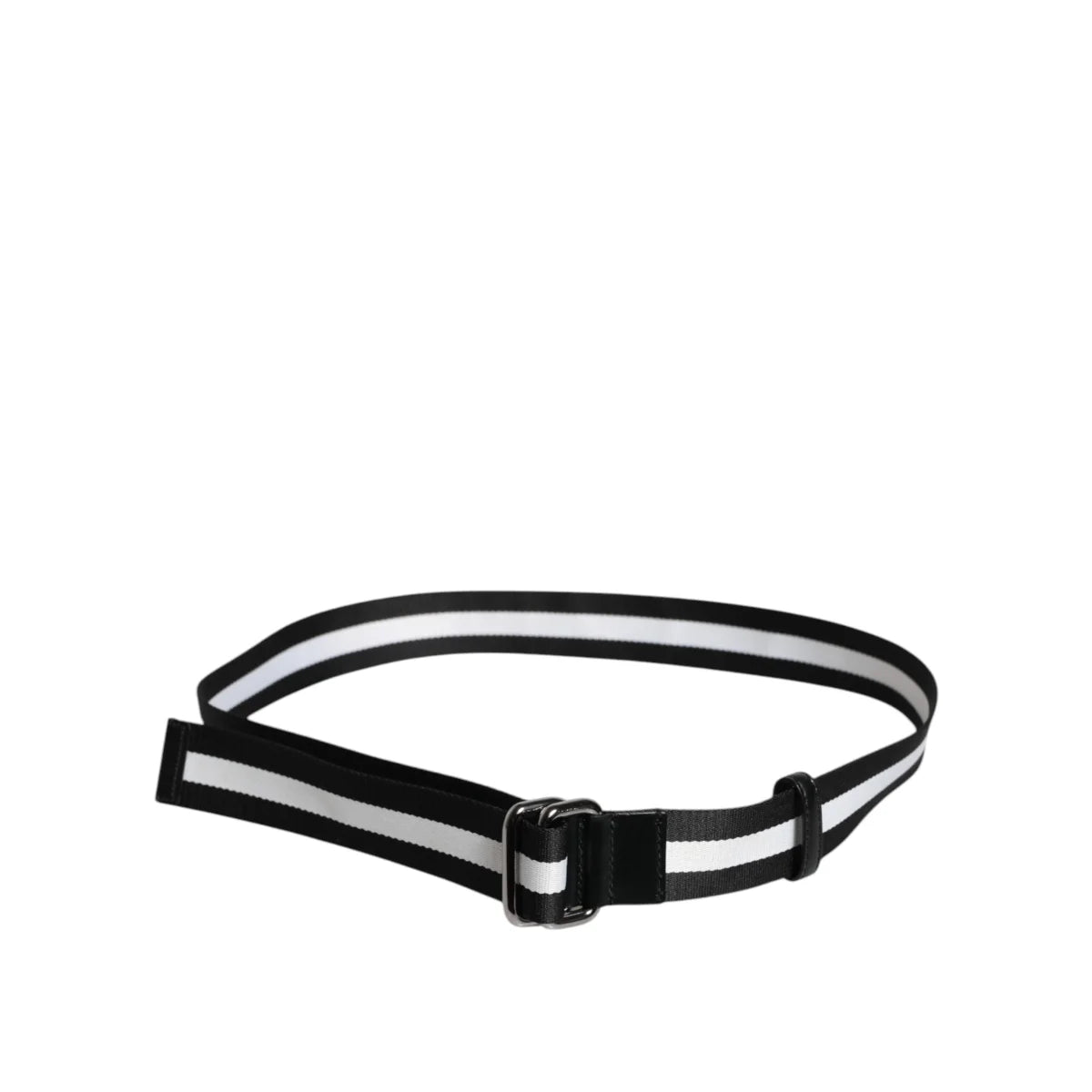 Dolce Gabbana Striped Nylon Belt with Logo and Leather Details &