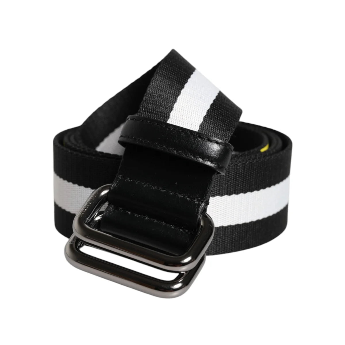 Dolce Gabbana Striped Nylon Belt with Logo and Leather Details &