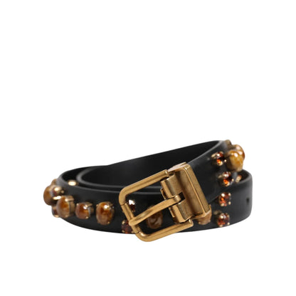Dolce Gabbana Studded Belt Patent Leather Rock Style Accessory &