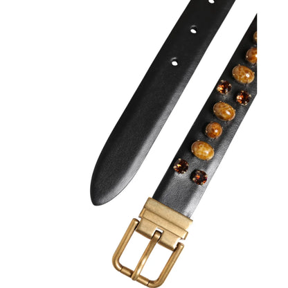 Dolce Gabbana Studded Belt Patent Leather Rock Style Accessory &