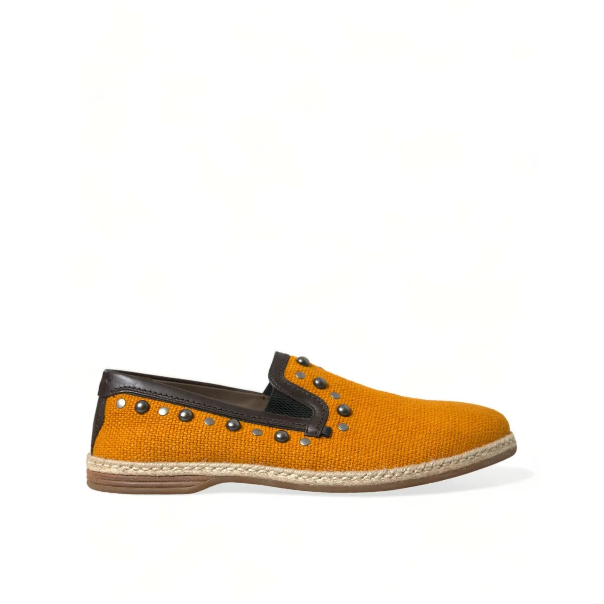 Dolce Gabbana Studded Loafers Canvas Slippers with Bold Silver Studs &