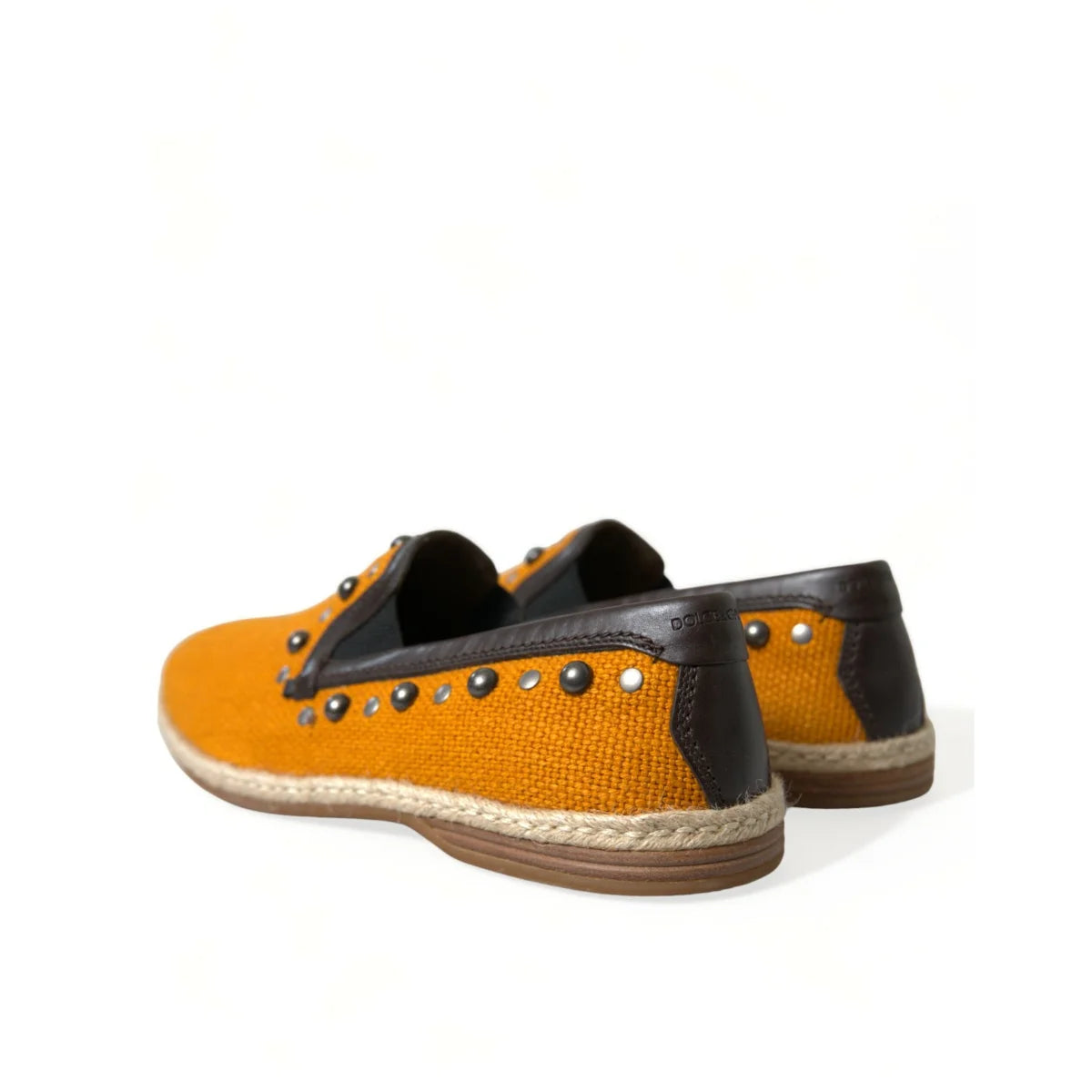 Dolce Gabbana Studded Loafers Canvas Slippers with Bold Silver Studs &