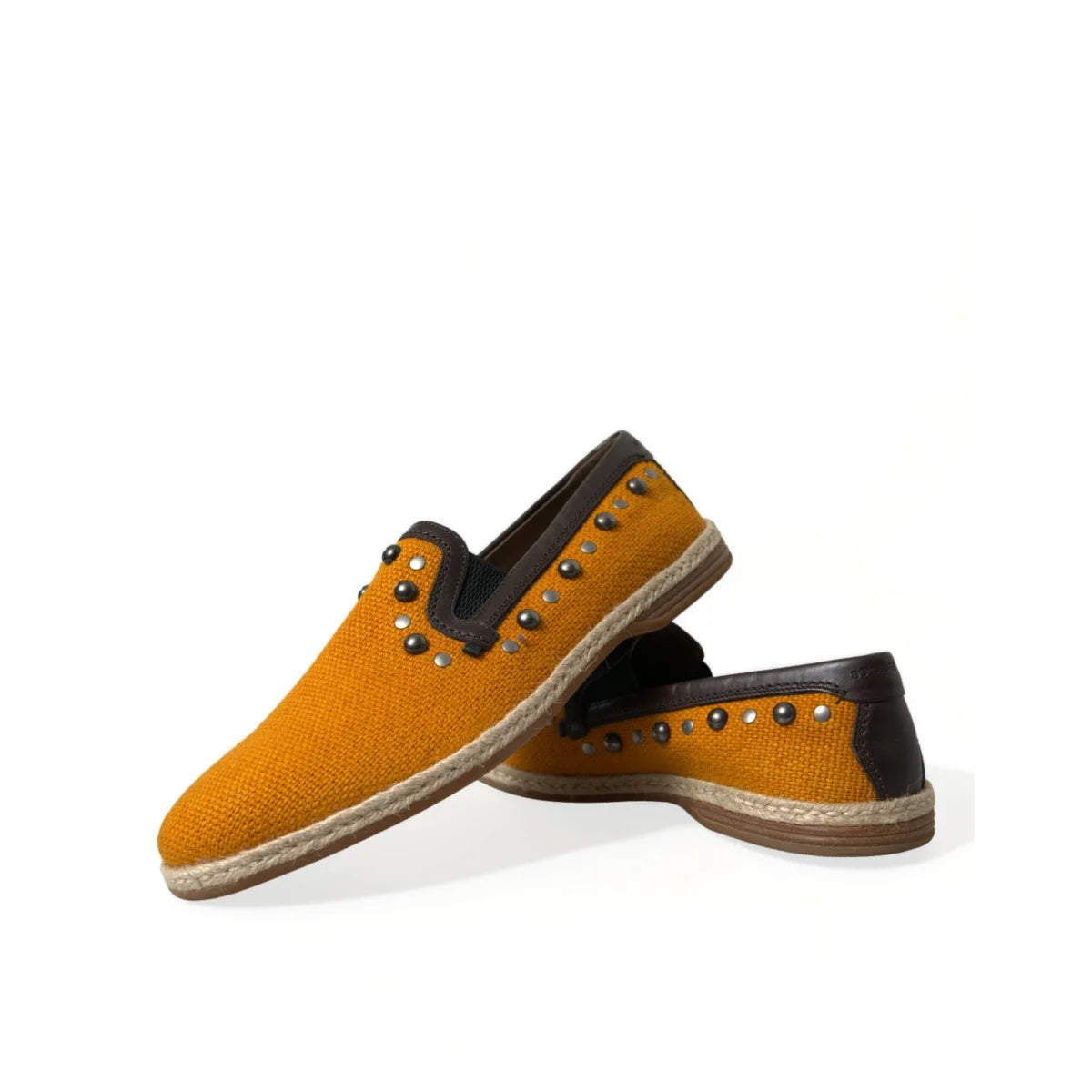 Dolce Gabbana Studded Loafers Canvas Slippers with Bold Silver Studs &