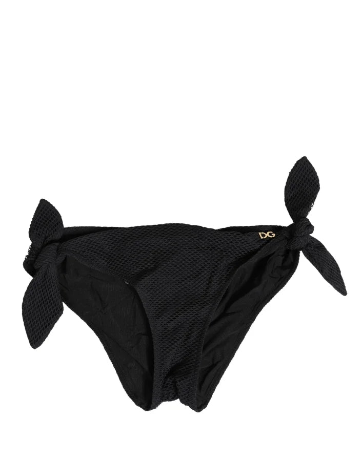 Dolce &amp; Gabbana Swimwear Black Side-Tie Bikini Bottom DG Logo