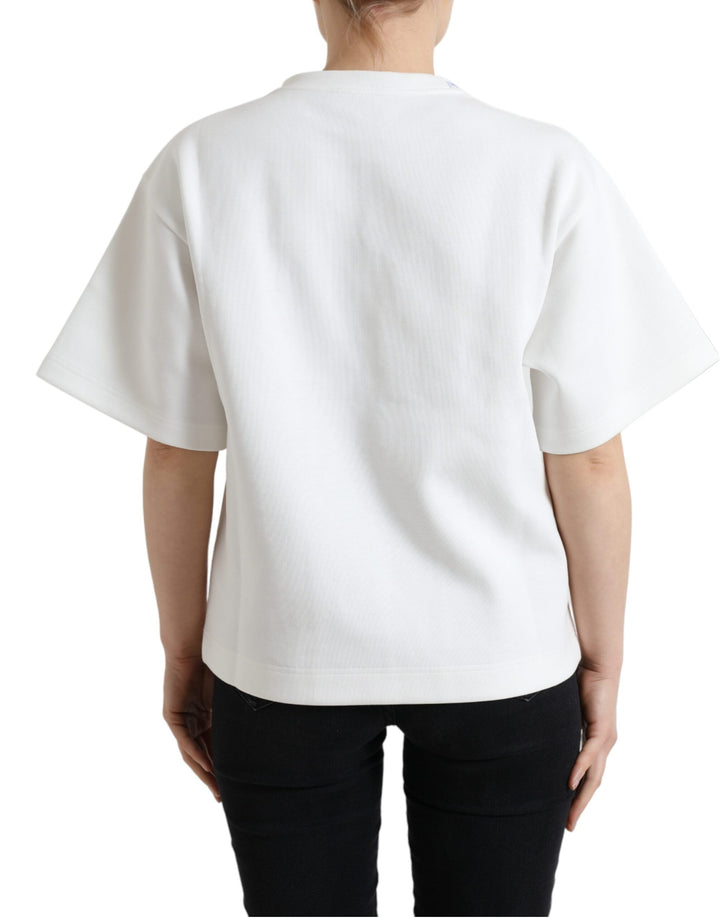 Dolce &amp; Gabbana - T-shirt White Cotton Stretch Black HOT Crystal