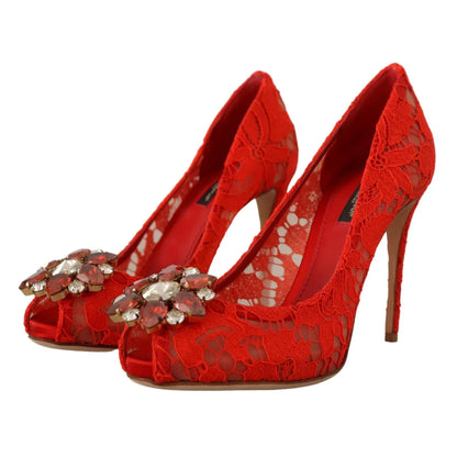 Dolce Gabbana Taormina Lace Pumps with Rainbow Crystal Glamour &