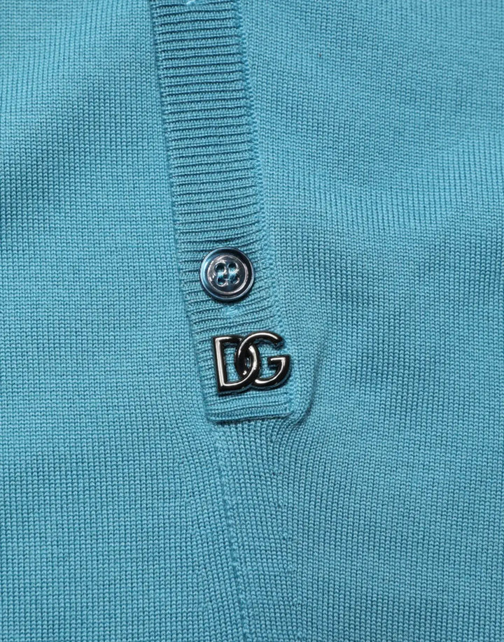 Dolce &amp; Gabbana Teal Wool Collared Polo Pullover Sweater
