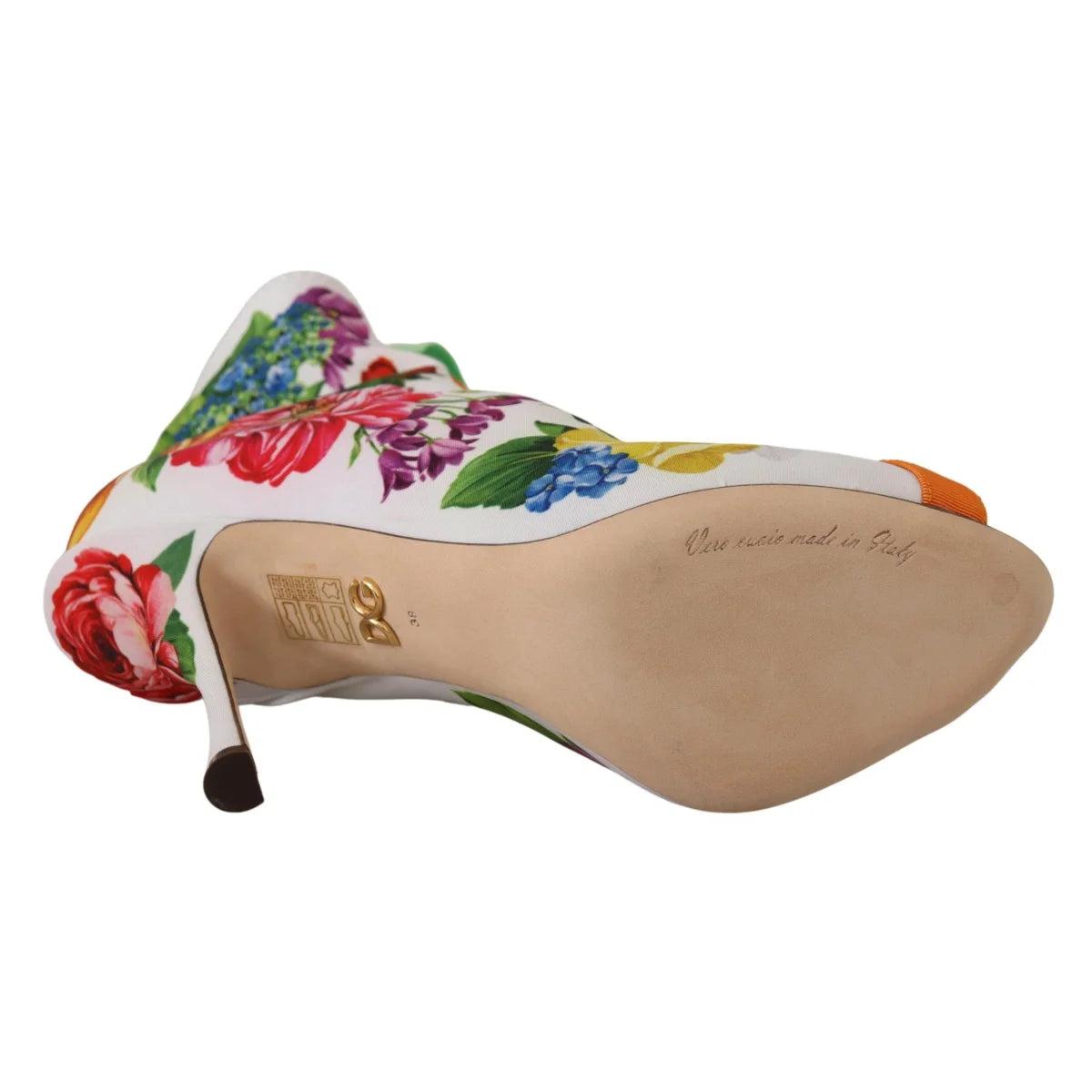 Dolce Gabbana Toe Jersey Heels in Vibrant Floral Open Style &