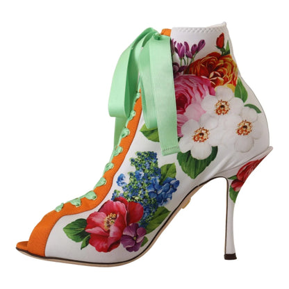 Dolce Gabbana Toe Jersey Heels in Vibrant Floral Open Style &