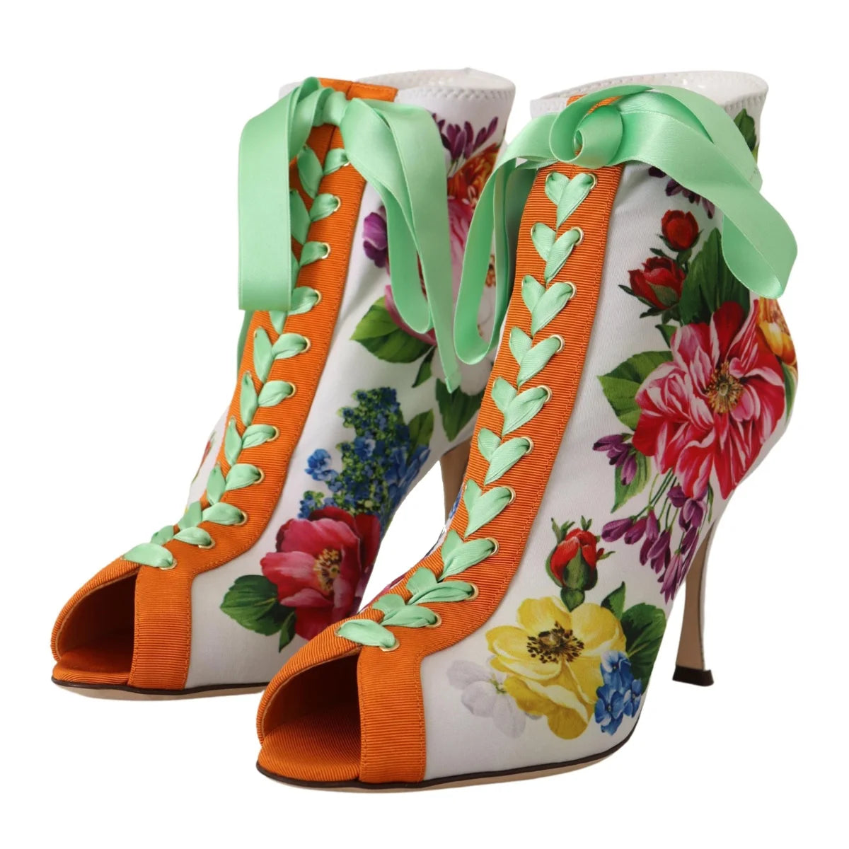 Dolce Gabbana Toe Jersey Heels in Vibrant Floral Open Style &