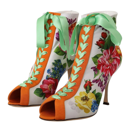 Dolce Gabbana Toe Jersey Heels in Vibrant Floral Open Style &