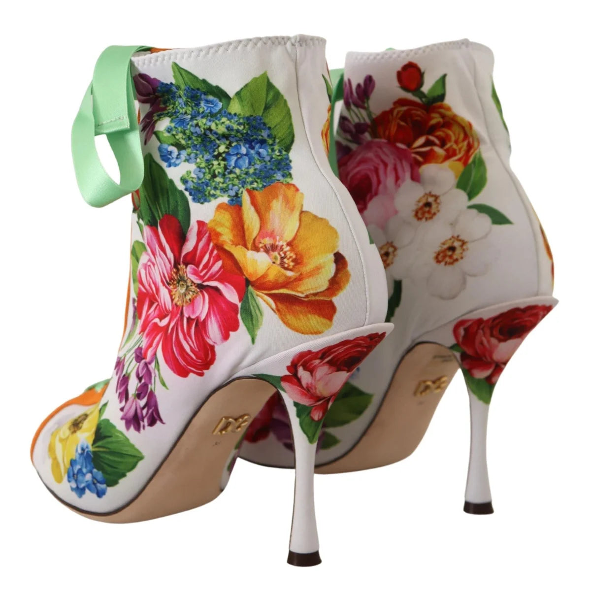 Dolce Gabbana Toe Jersey Heels in Vibrant Floral Open Style &