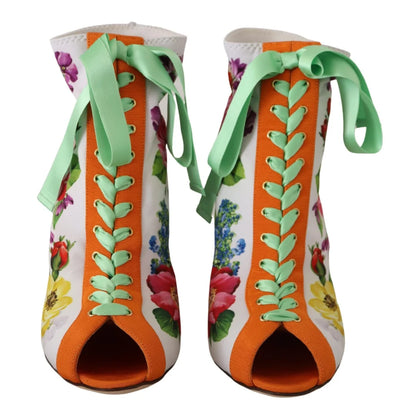 Dolce Gabbana Toe Jersey Heels in Vibrant Floral Open Style &